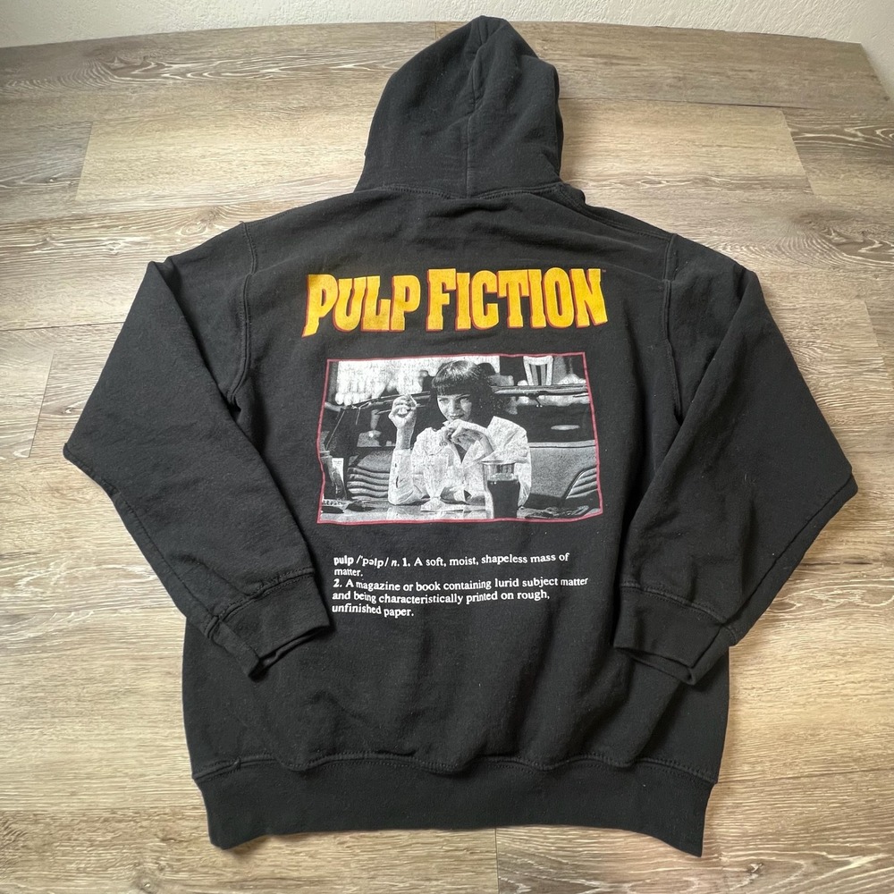 Pulp Fiction Hoodie Unisex Medium Black Mia Wallace Graphic Movie Sweatshirt